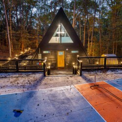 blue ridge ga a-frame cabin with private pickleball court and sauna