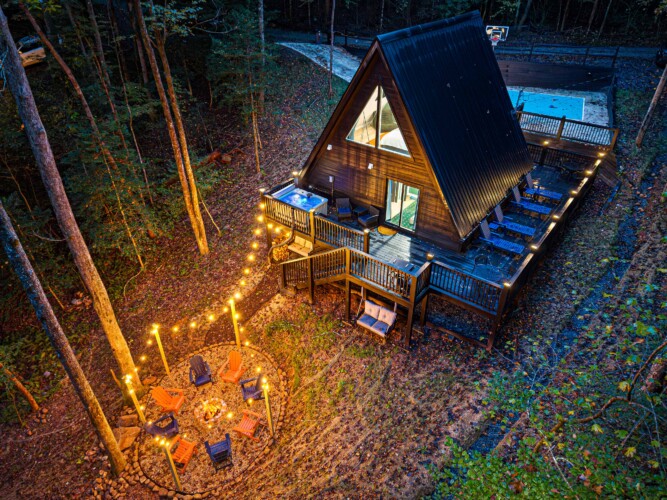 blue ridge ga a-frame cabin with private pickleball court and sauna