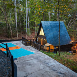 blue ridge ga a-frame cabin with private pickleball court and sauna