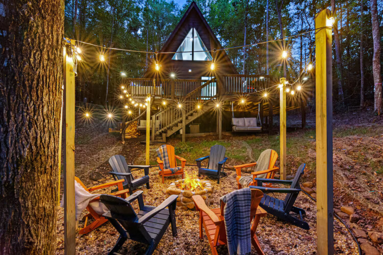blue ridge ga a-frame cabin with private pickleball court and sauna