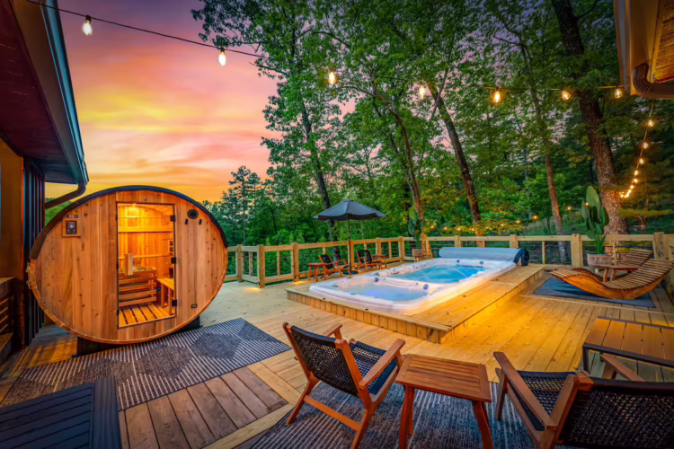 blue ridge georgia cabin with swim spa and sauna