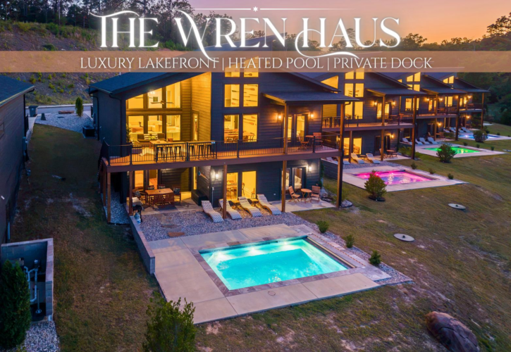 Book this 7-bedroom Lake Hamilton cabin rental with a private pool, boat dock, movie room, and space for 18 guests in Hot Springs, AR.