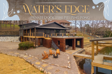 Book Waters Edge, a Lake Hamilton cabin rental featuring a private dock, hot tub, firepit, and spacious deck in Hot Springs, AR.