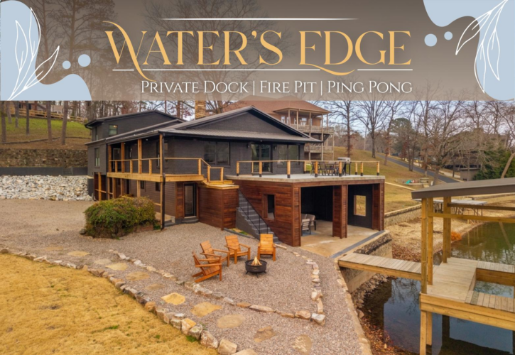 Book Waters Edge, a Lake Hamilton cabin rental featuring a private dock, hot tub, firepit, and spacious deck in Hot Springs, AR.