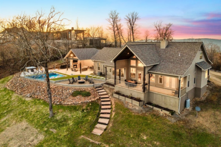 Book Pinnacle Lodge 4-bed Hot Springs lodge | Long-range mountain views, a private heated pool, hot tub, game room, and outdoor fireplace